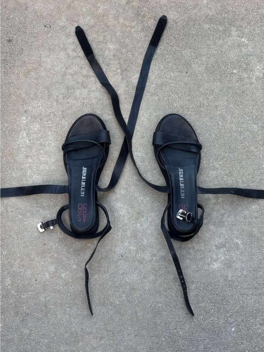 A.S.98 “Limelighter” Black Leather Ankle Wrap Sandals - Size 40 (US 9–9.5)